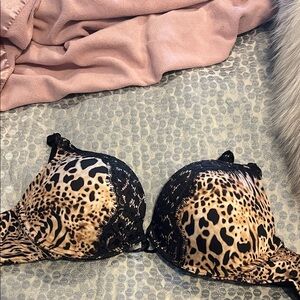 Victoria's Secret Leopard and Black Lace Bra